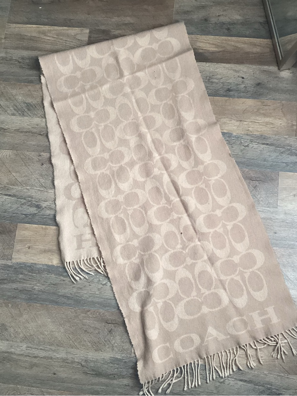 Coach Signature Jacquard Fringe Scarf in Beige